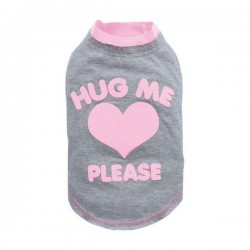 T-shirt gris et rose "Hug me please" pour chien