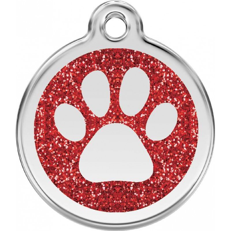 Médaille Patte pailletée rouge pour chien
