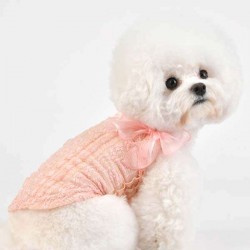 T-shirt dentelle et noeud rose poudré pour chien
