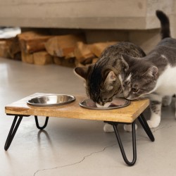 Set Dinner bois et acier pour petit chien ou chat