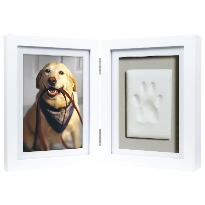 Cadre double photo et empreinte de patte en plâtre pour chien et chat