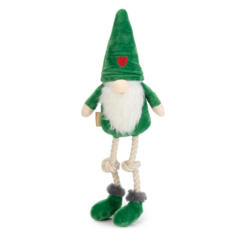 Jouet gnome vert de Noël en peluche pour chien